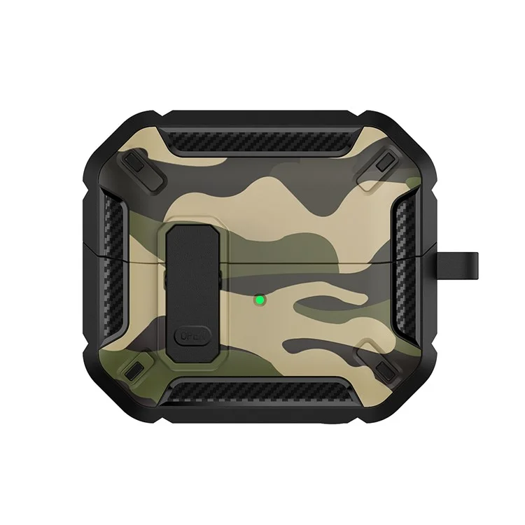 Para Samsung Galaxy Buds3 / Galaxy Buds3 Pro Funda Protectora de TPU + PC para Auriculares Camuflaje Caja de Carga de Auriculares con Mosquetón - Verde