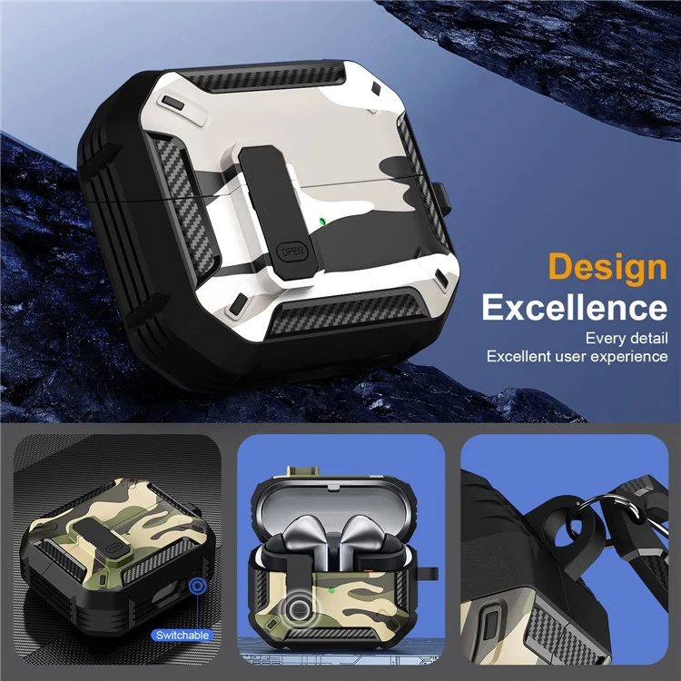 Para Samsung Galaxy Buds3 / Galaxy Buds3 Pro Funda Protectora de TPU + PC para Auriculares Camuflaje Caja de Carga de Auriculares con Mosquetón - Verde