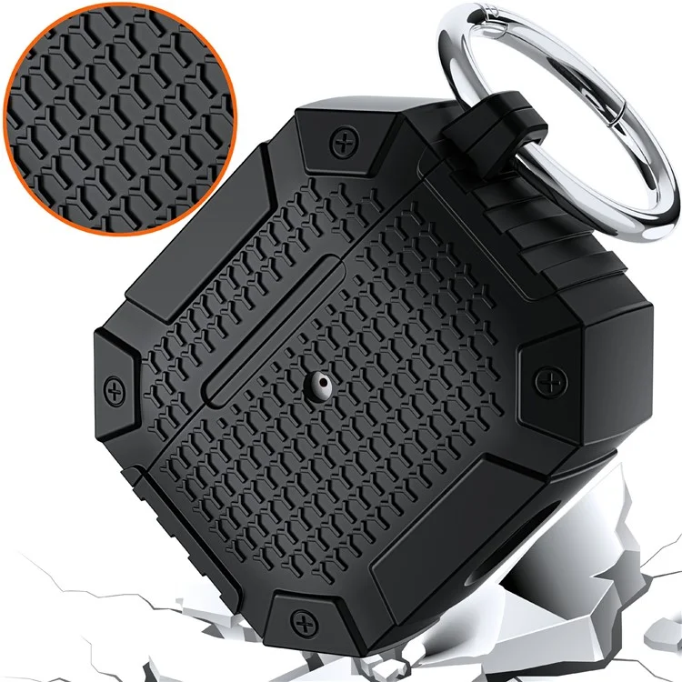 Для AirPods 4 TPU ударопрочный усиленный чехол для наушников Heavy Duty Military Protective Cover с карабином - Black