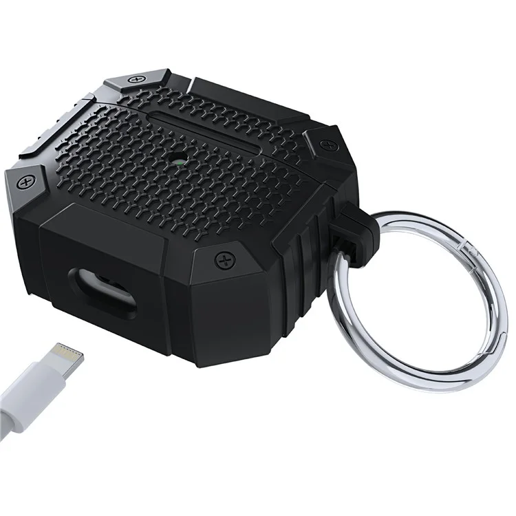 Для AirPods 4 TPU ударопрочный усиленный чехол для наушников Heavy Duty Military Protective Cover с карабином - Black