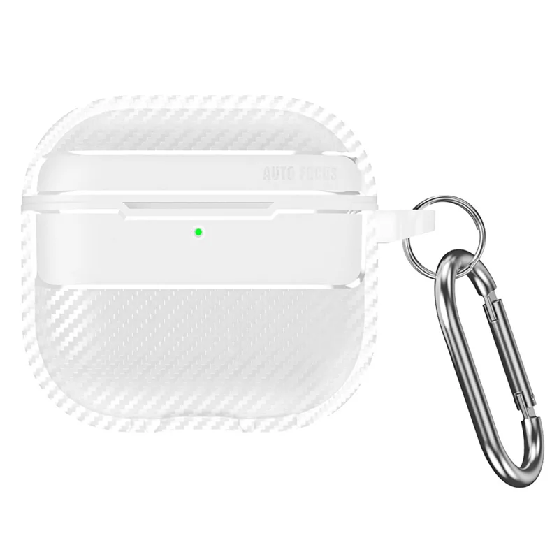 For AirPods 4 Case Carbon Fiber Texture TPU Earbuds Protective Cover with Hook - Transparent