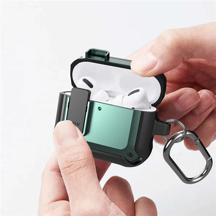 For AirPods 4 Bluetooth-compatible Earphone Cover TPU+PC Anti-Drop Case with Buckle - Green