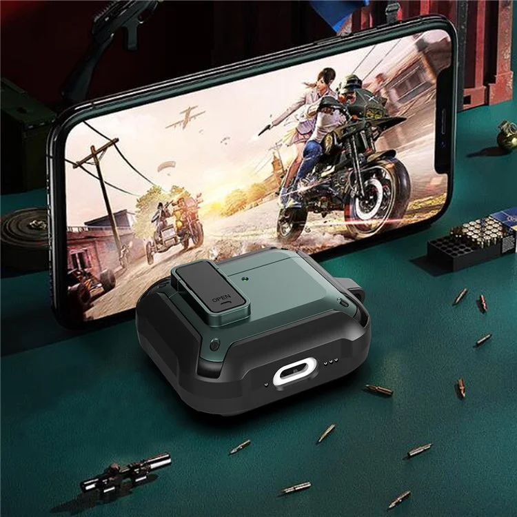 For AirPods 4 Bluetooth-compatible Earphone Cover TPU+PC Anti-Drop Case with Buckle - Green