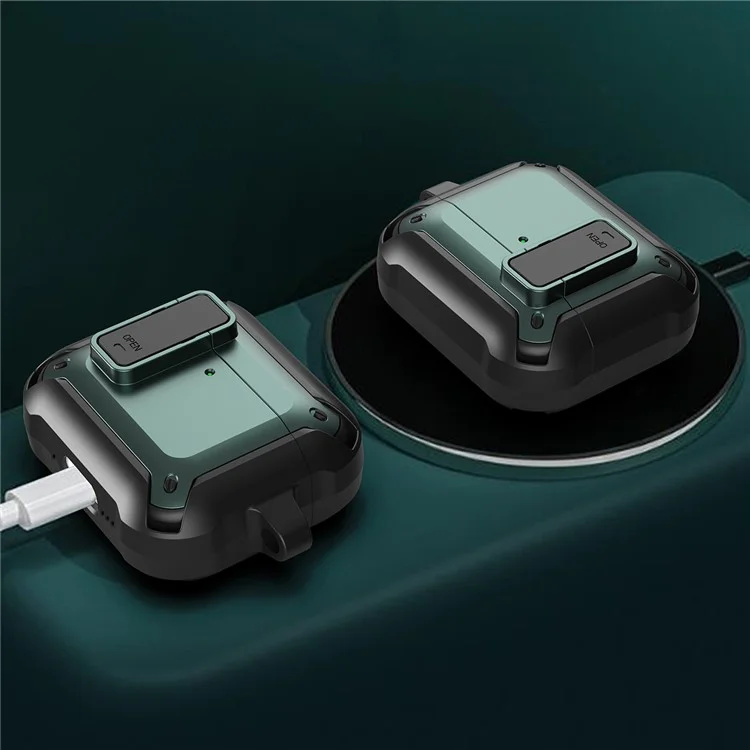 For AirPods 4 Bluetooth-compatible Earphone Cover TPU+PC Anti-Drop Case with Buckle - Green