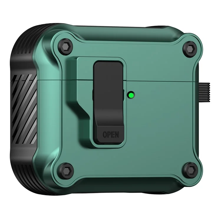 Für AirPods 4-Gehäuse TPU+PC-Schutz Bluetooth-Ohrhörer-Abdeckung mit Karabiner - Grün