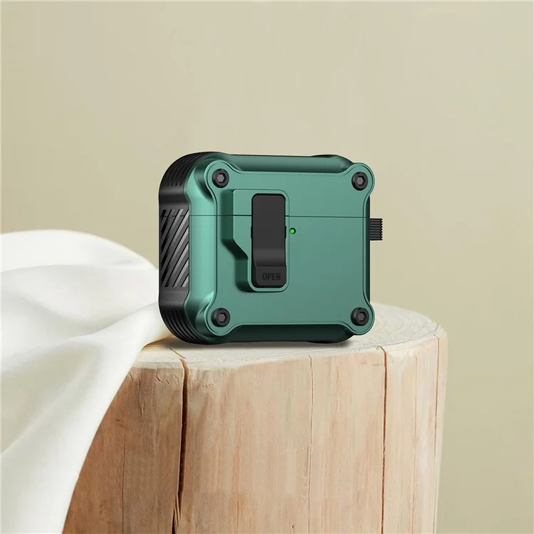 Für AirPods 4-Gehäuse TPU+PC-Schutz Bluetooth-Ohrhörer-Abdeckung mit Karabiner - Grün