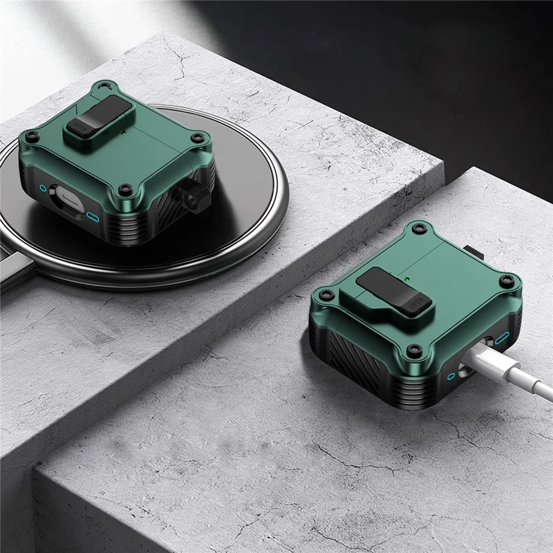 Für AirPods 4-Gehäuse TPU+PC-Schutz Bluetooth-Ohrhörer-Abdeckung mit Karabiner - Grün