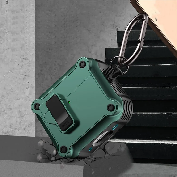 Für AirPods 4-Gehäuse TPU+PC-Schutz Bluetooth-Ohrhörer-Abdeckung mit Karabiner - Grün