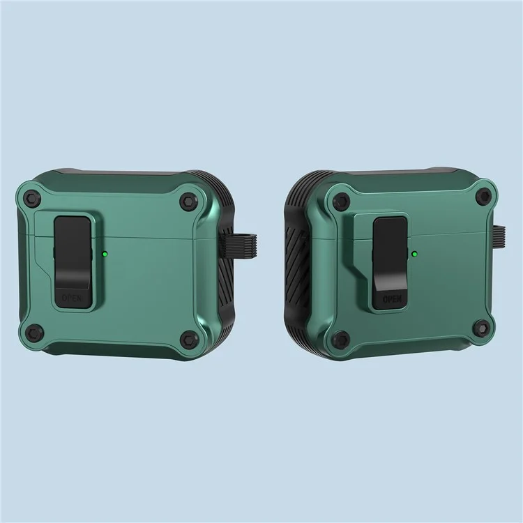 Für AirPods 4-Gehäuse TPU+PC-Schutz Bluetooth-Ohrhörer-Abdeckung mit Karabiner - Grün