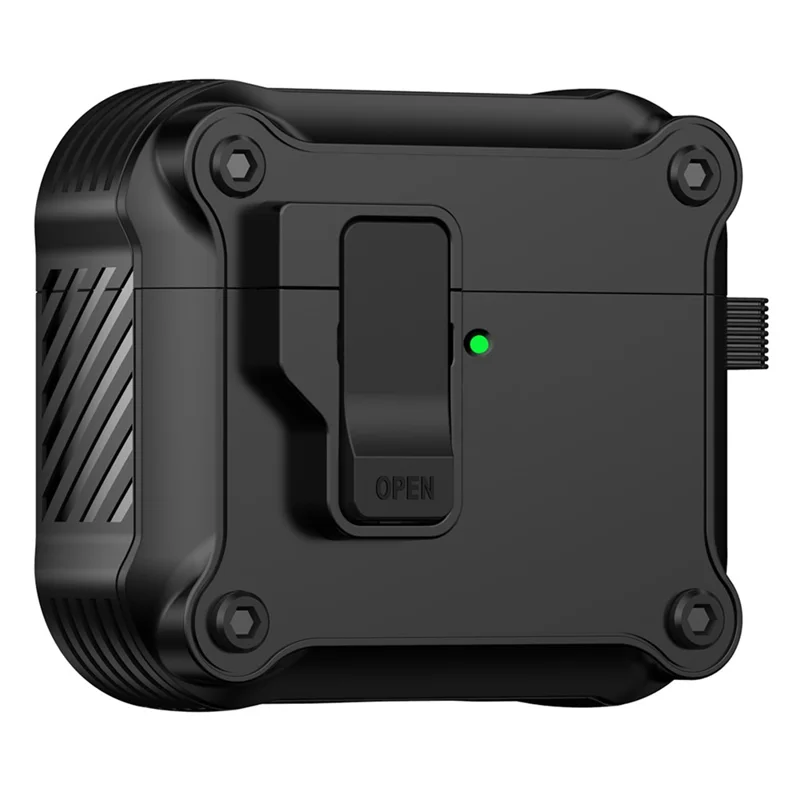 For AirPods 4 Case TPU+PC Protector Bluetooth-compatible Earbuds Cover with Carabiner - Black