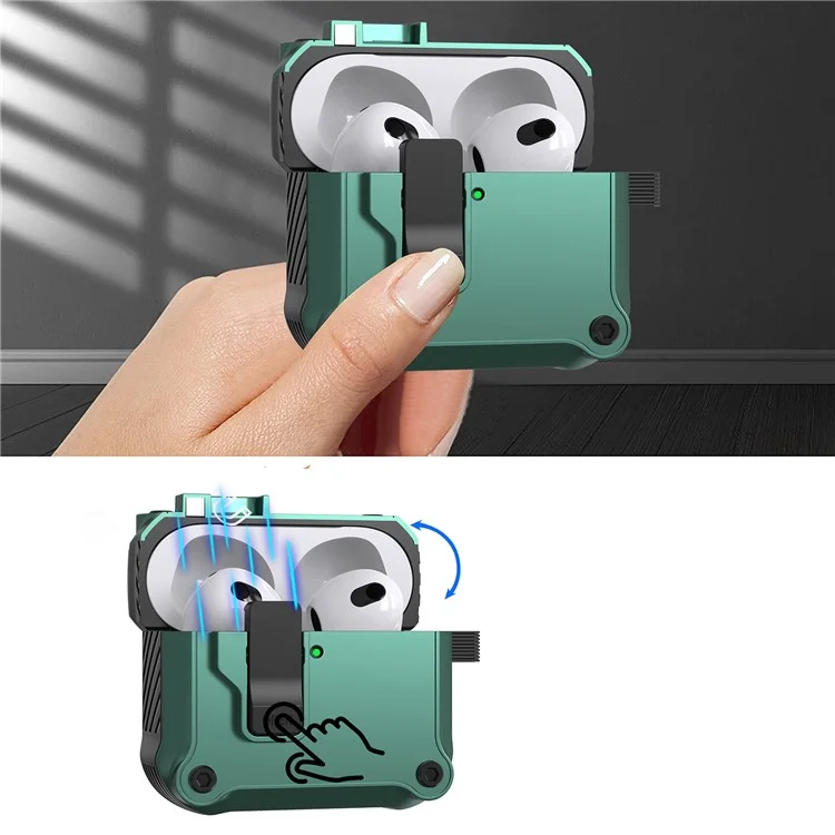 For AirPods 4 Case TPU+PC Protector Bluetooth-compatible Earbuds Cover with Carabiner - Black