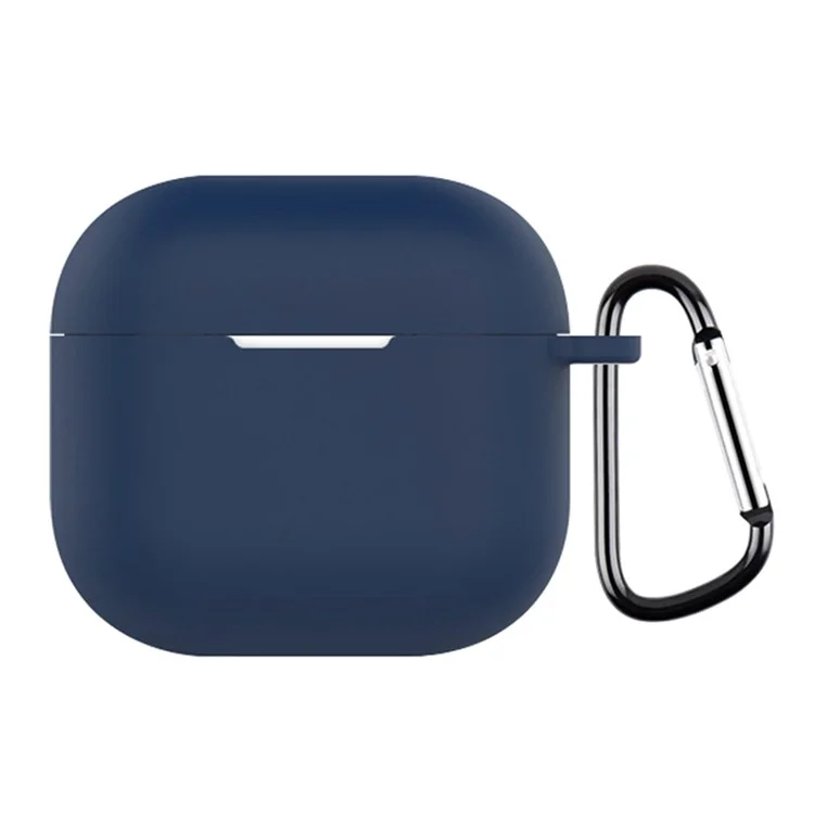 For AirPods 4 Silicone Case Soft Wireless Earbud Organizer Cover with Carabiner - Dark Blue