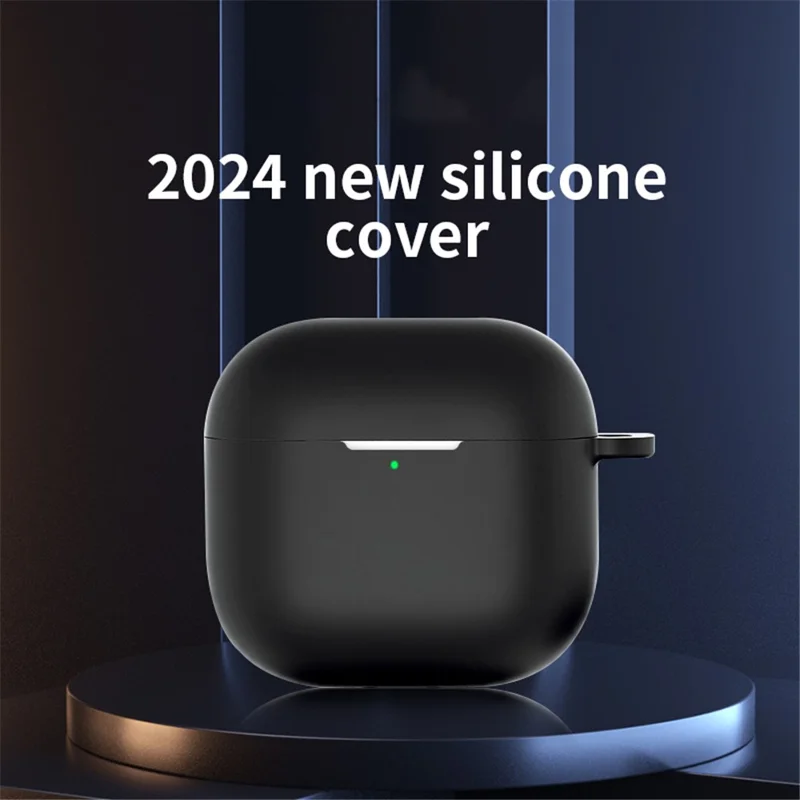 For AirPods 4 Silicone Case Soft Wireless Earbud Organizer Cover with Carabiner - Dark Blue