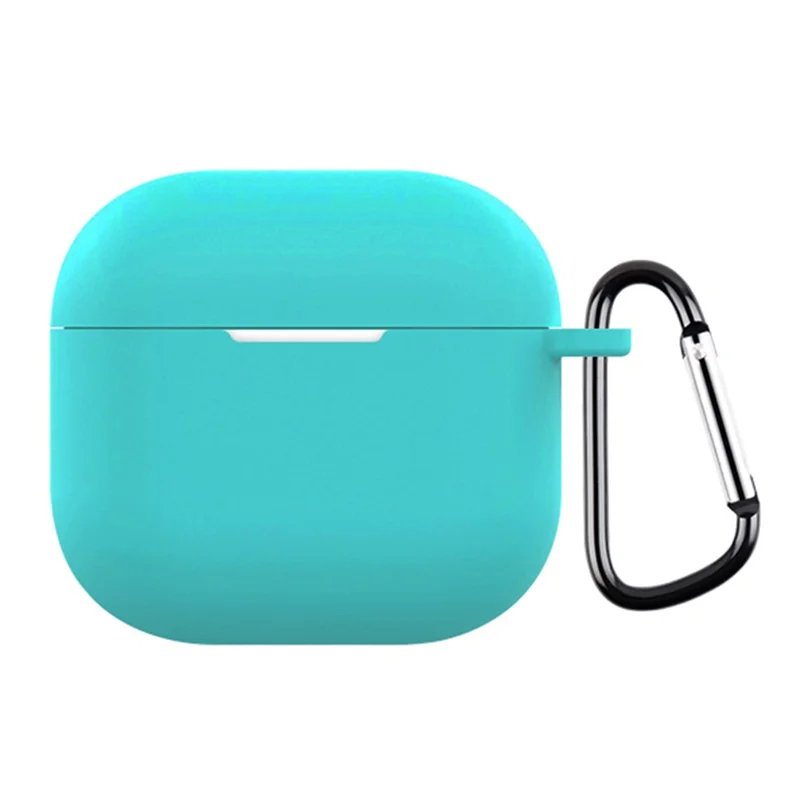 For AirPods 4 Silicone Case Soft Wireless Earbud Organizer Cover with Carabiner - Mint Green
