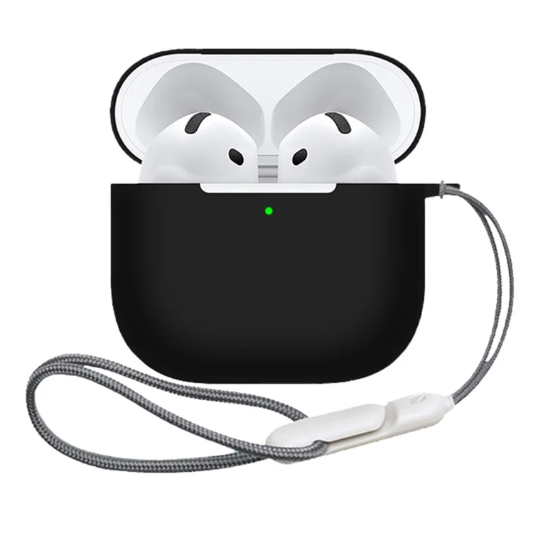 Per AirPods 4 Case Bluetooth Auricolare Custodia Silicone Auricolare Protezione Coperta con Cordoncino - Nero