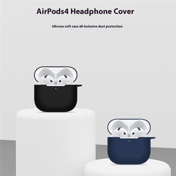 Per AirPods 4 Case Bluetooth Auricolare Custodia Silicone Auricolare Protezione Coperta con Cordoncino - Nero