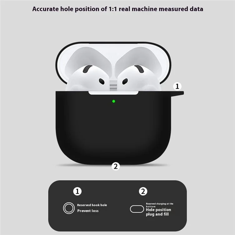 Per AirPods 4 Case Bluetooth Auricolare Custodia Silicone Auricolare Protezione Coperta con Cordoncino - Nero
