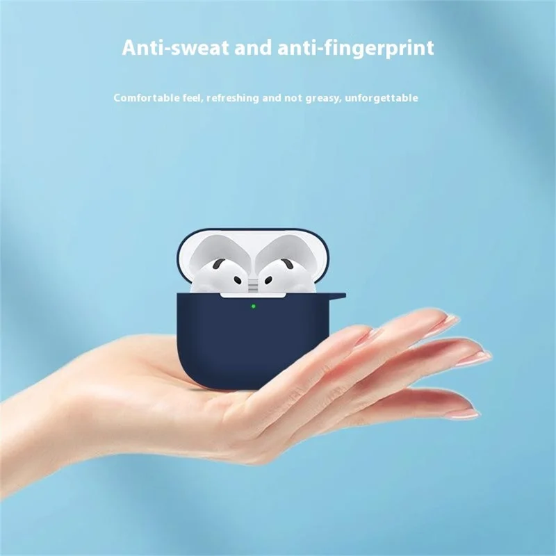 Per AirPods 4 Case Bluetooth Auricolare Custodia Silicone Auricolare Protezione Coperta con Cordoncino - Nero