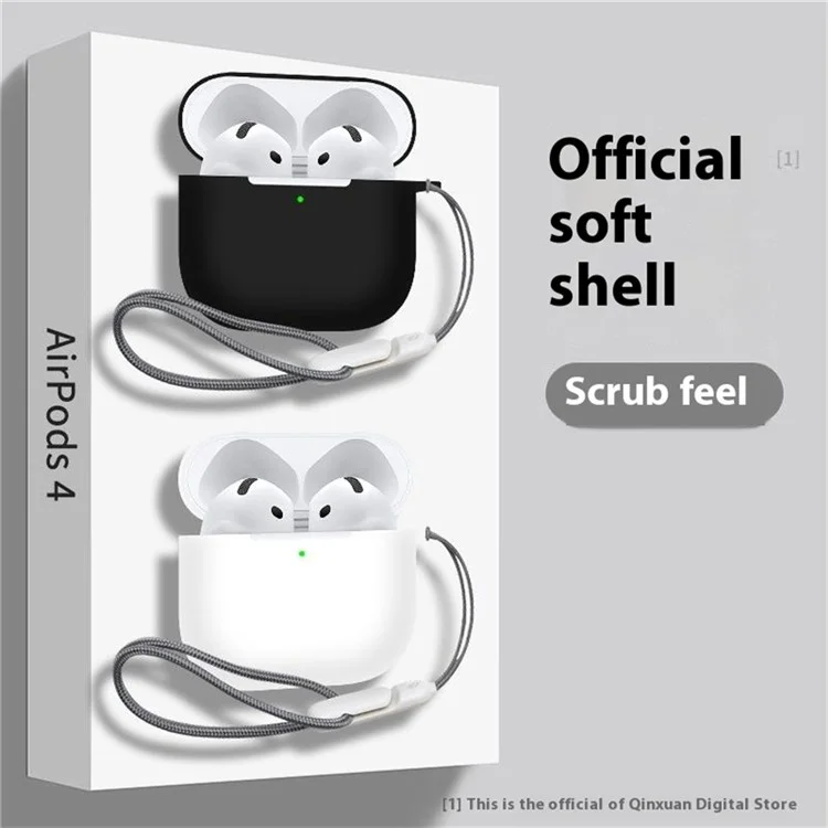 Per AirPods 4 Case Bluetooth Auricolare Custodia Silicone Auricolare Protezione Coperta con Cordoncino - Nero