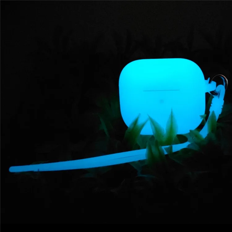 For Apple AirPods 4 Silicone Case Luminous Bluetooth-compatible Earphone Protective Cover with Lanyard - Luminous Blue
