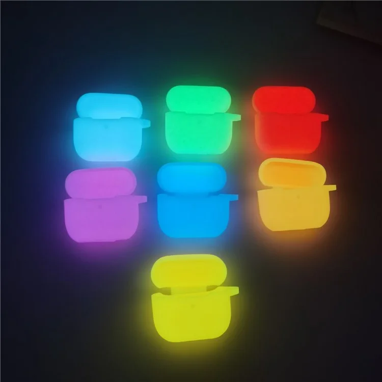 For Apple AirPods 4 Silicone Case Luminous Bluetooth-compatible Earphone Protective Cover with Lanyard - Luminous Blue