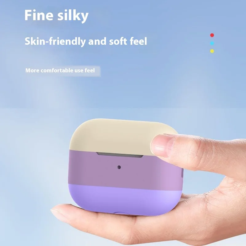 For AirPods Pro 2 Silicone Case Contrast Color Bluetooth-compatible Earphone Cover - Apricot+Blue+Violet
