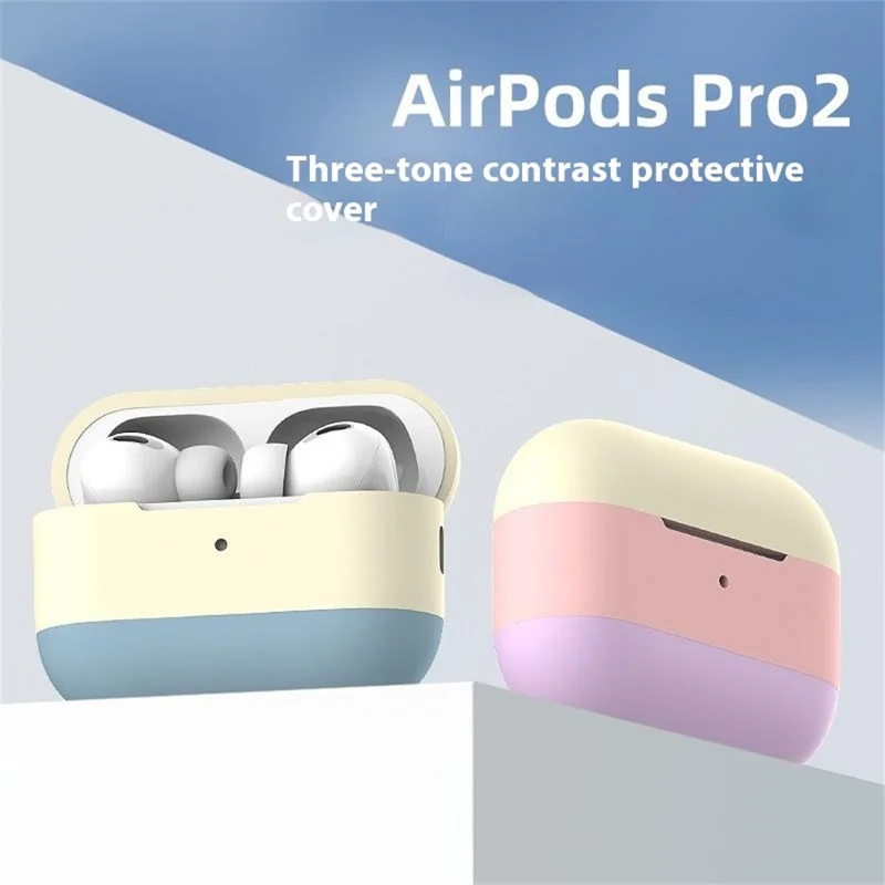 For AirPods Pro 2 Silicone Case Contrast Color Bluetooth-compatible Earphone Cover - Apricot+Blue+Violet