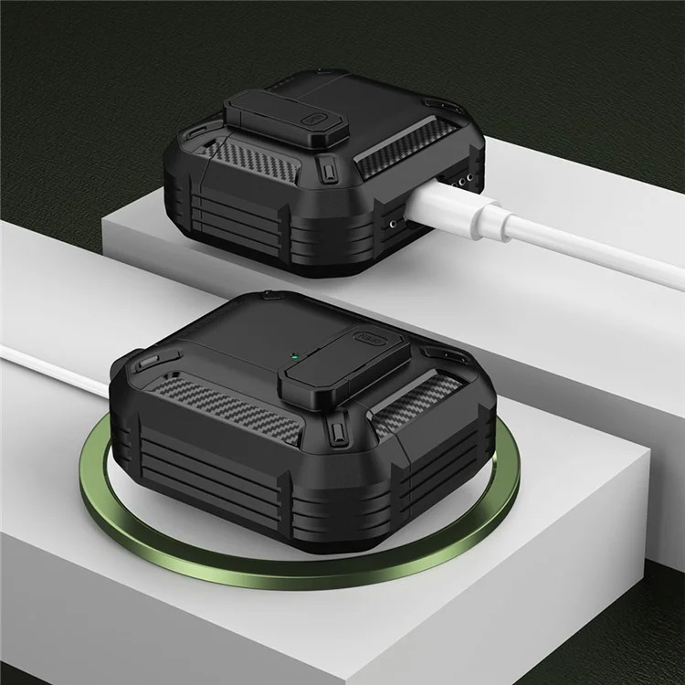 For Apple AirPods 4 Case TPU Earphone Charging Box Case Anti-Fall Protective Cover with Carabiner - Black