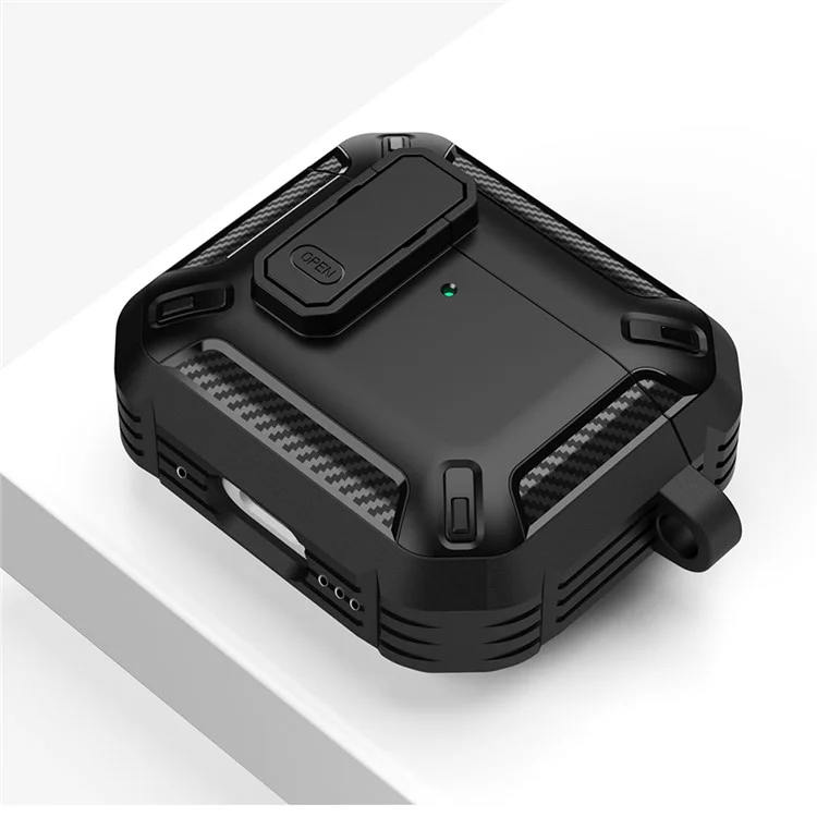For Apple AirPods 4 Case TPU Earphone Charging Box Case Anti-Fall Protective Cover with Carabiner - Black