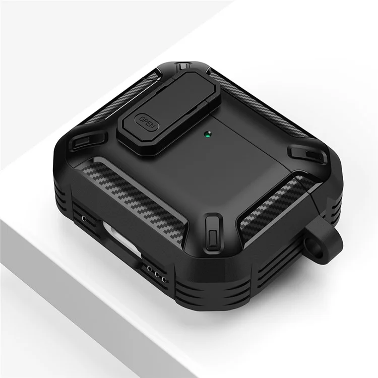 For Apple AirPods 4 Case TPU Earphone Charging Box Case Anti-Fall Protective Cover with Carabiner - Black