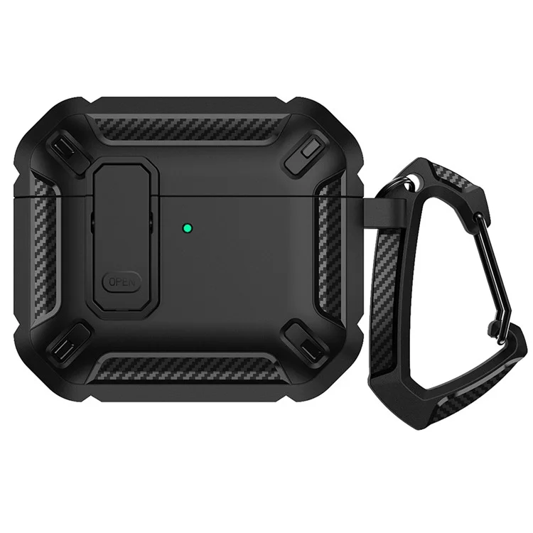For Apple AirPods 4 Case TPU Earphone Charging Box Case Anti-Fall Protective Cover with Carabiner - Black