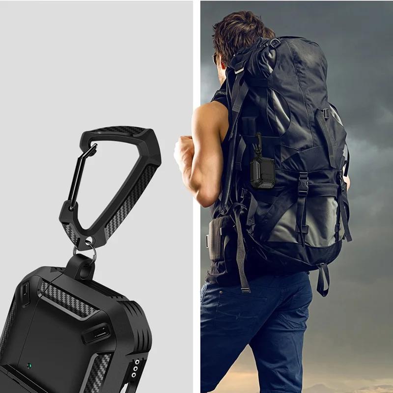 Per Apple AirPods 4 Casi TPU+PC Casta di Ricarica Auricolare Case di Protezione Anti-fallo Con Carabiner - Rosso