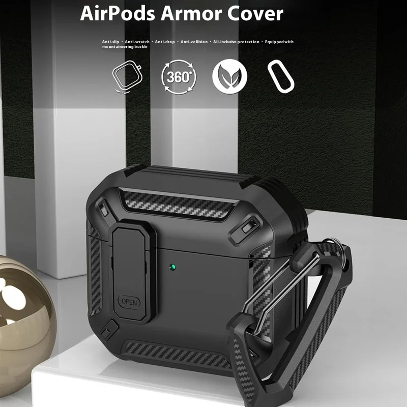 Per Apple AirPods 4 Casi TPU+PC Casta di Ricarica Auricolare Case di Protezione Anti-fallo Con Carabiner - Rosso