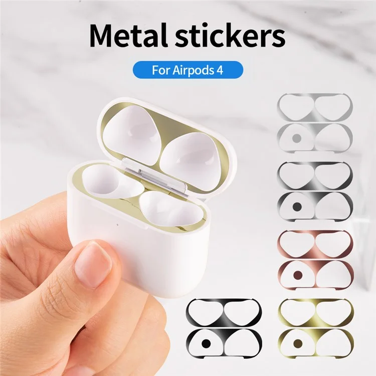 For Apple AirPods 4 Charging Case Bluetooth-compatible Earbuds Metal Sticker Anti-Dust Protective Decals - White
