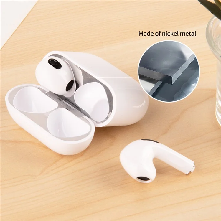 For Apple AirPods 4 Charging Case Bluetooth-compatible Earbuds Metal Sticker Anti-Dust Protective Decals - White
