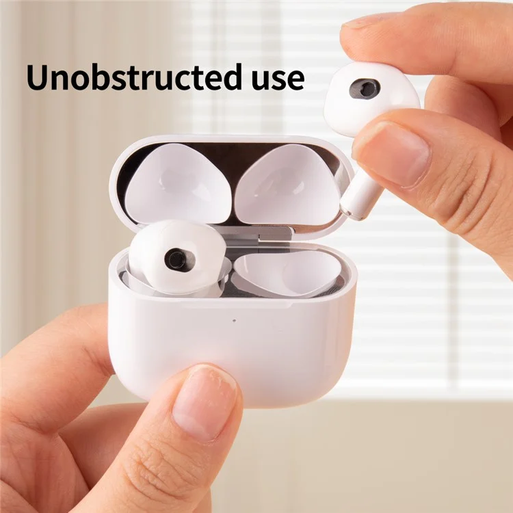 For Apple AirPods 4 Charging Case Bluetooth-compatible Earbuds Metal Sticker Anti-Dust Protective Decals - White