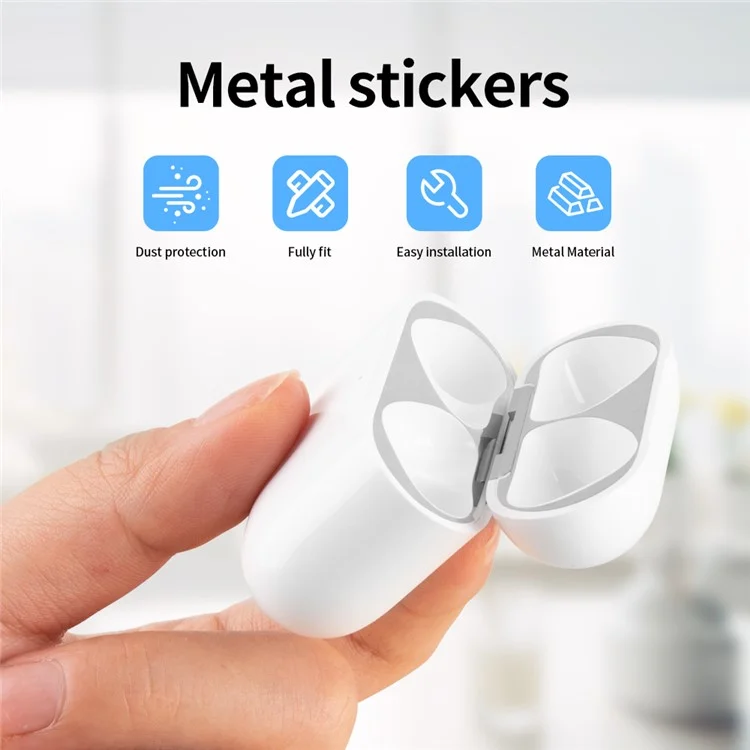 For Apple AirPods 4 Charging Case Bluetooth-compatible Earbuds Metal Sticker Anti-Dust Protective Decals - White
