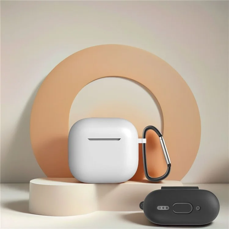 For AirPods 4 Portable Silicone Case with Carabiner Headphone Storage Bag Set - White