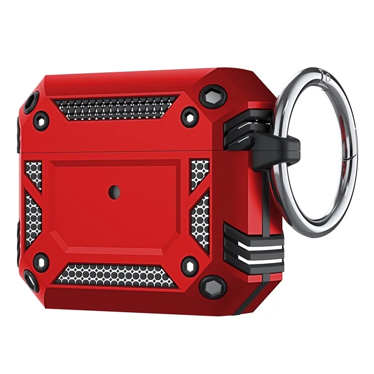Для AirPods 4 Hard PC + TPU Skin Cover Shockproof Scratch Resistant Earphone Case with Carabiner - Red