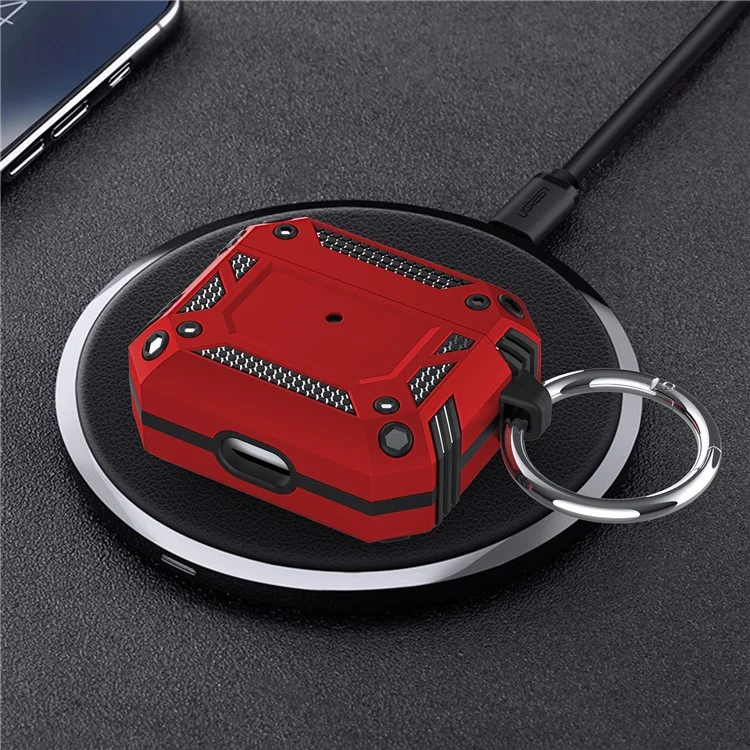 Для AirPods 4 Hard PC + TPU Skin Cover Shockproof Scratch Resistant Earphone Case with Carabiner - Red