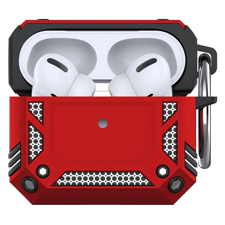 Для AirPods 4 Hard PC + TPU Skin Cover Shockproof Scratch Resistant Earphone Case with Carabiner - Red