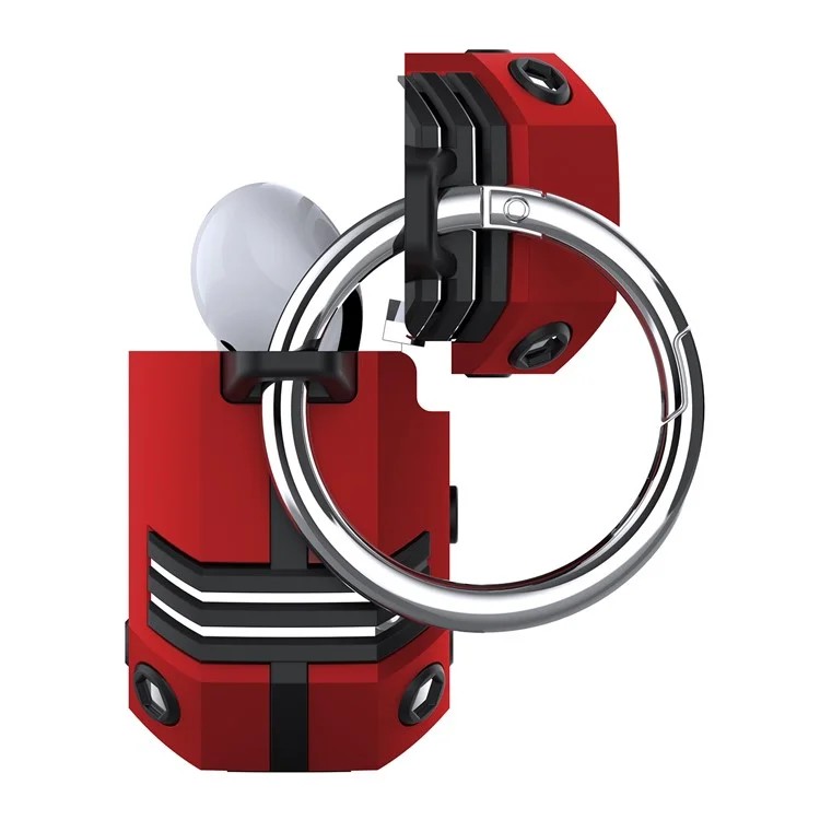 Для AirPods 4 Hard PC + TPU Skin Cover Shockproof Scratch Resistant Earphone Case with Carabiner - Red