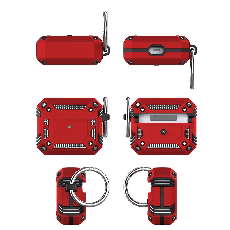 Для AirPods 4 Hard PC + TPU Skin Cover Shockproof Scratch Resistant Earphone Case with Carabiner - Red