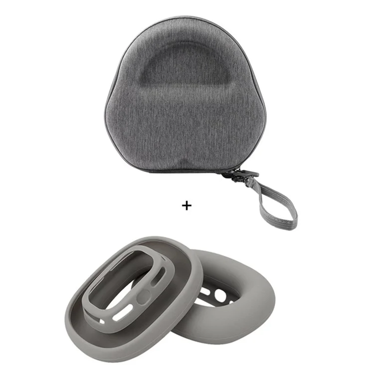 For AirPods Max with USB-C / Max EVA Storage Bag Headphone Carrying Case with 1 Pair Earpad Silicone Case - Grey