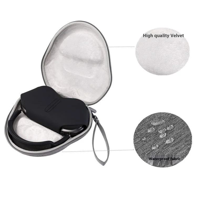 For AirPods Max with USB-C / Max EVA Storage Bag Headphone Carrying Case with 1 Pair Earpad Silicone Case - Grey