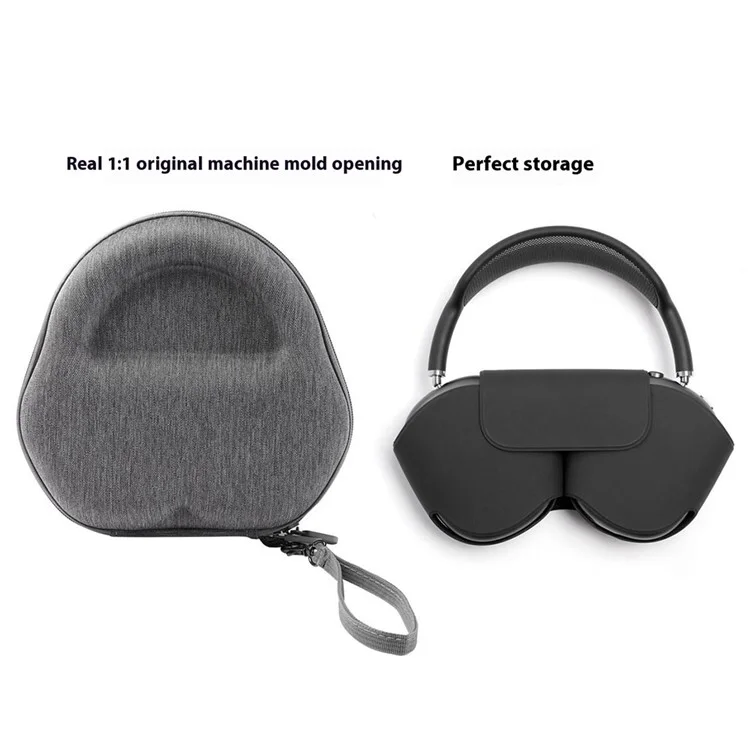For AirPods Max with USB-C / Max EVA Storage Bag Headphone Carrying Case with 1 Pair Earpad Silicone Case - Grey
