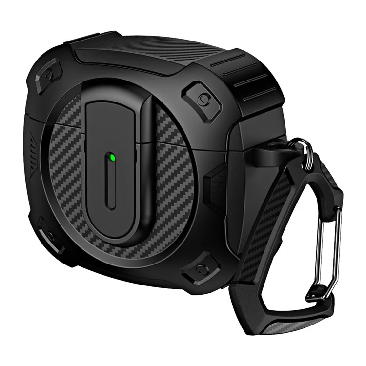 Für AirPods 4 Hülle PC+TPU Lock Design Kopfhörerschutzabdeckung mit Aufhängehaken - Schwarz