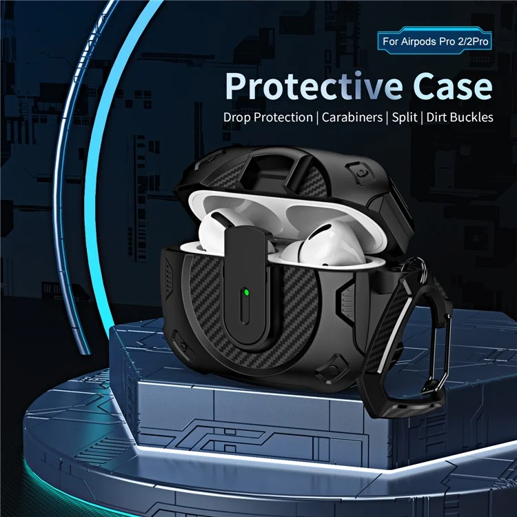 Für AirPods 4 Hülle PC+TPU Lock Design Kopfhörerschutzabdeckung mit Aufhängehaken - Schwarz