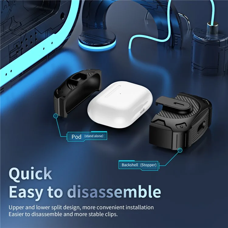 Für AirPods 4 Hülle PC+TPU Lock Design Kopfhörerschutzabdeckung mit Aufhängehaken - Schwarz