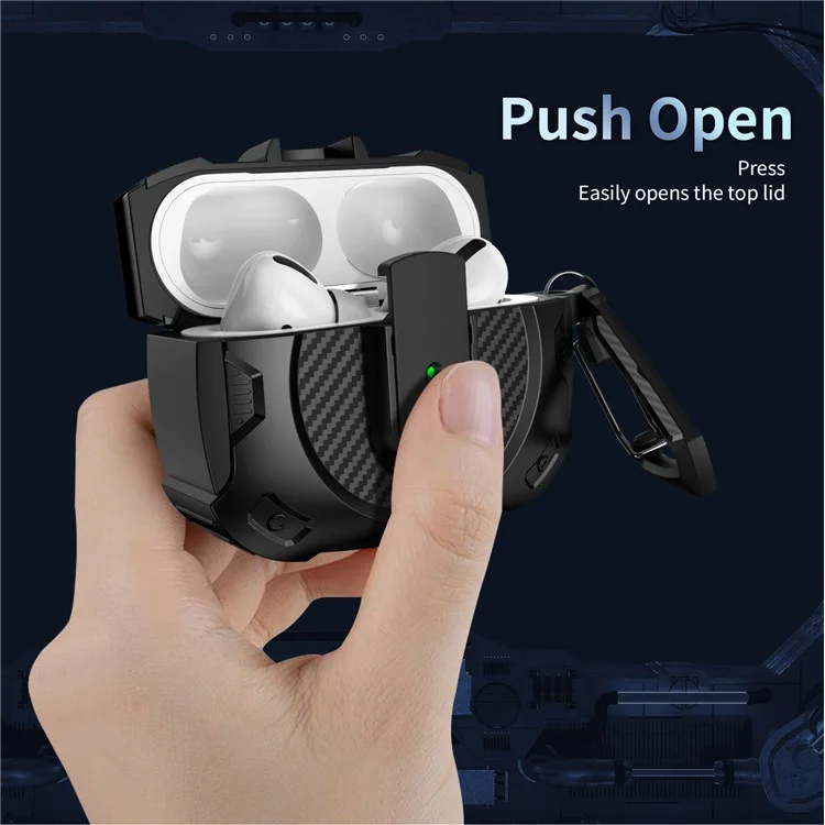 Für AirPods 4 Hülle PC+TPU Lock Design Kopfhörerschutzabdeckung mit Aufhängehaken - Schwarz
